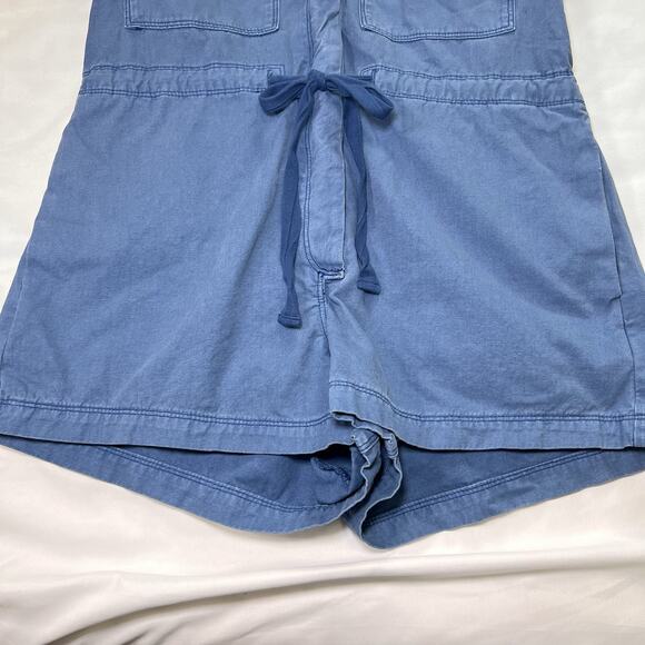 MIOU MUSE Easygoing Romper Size Small Blue 100% Cotton Tie Waist Shorts Casual - Picture 3 of 13
